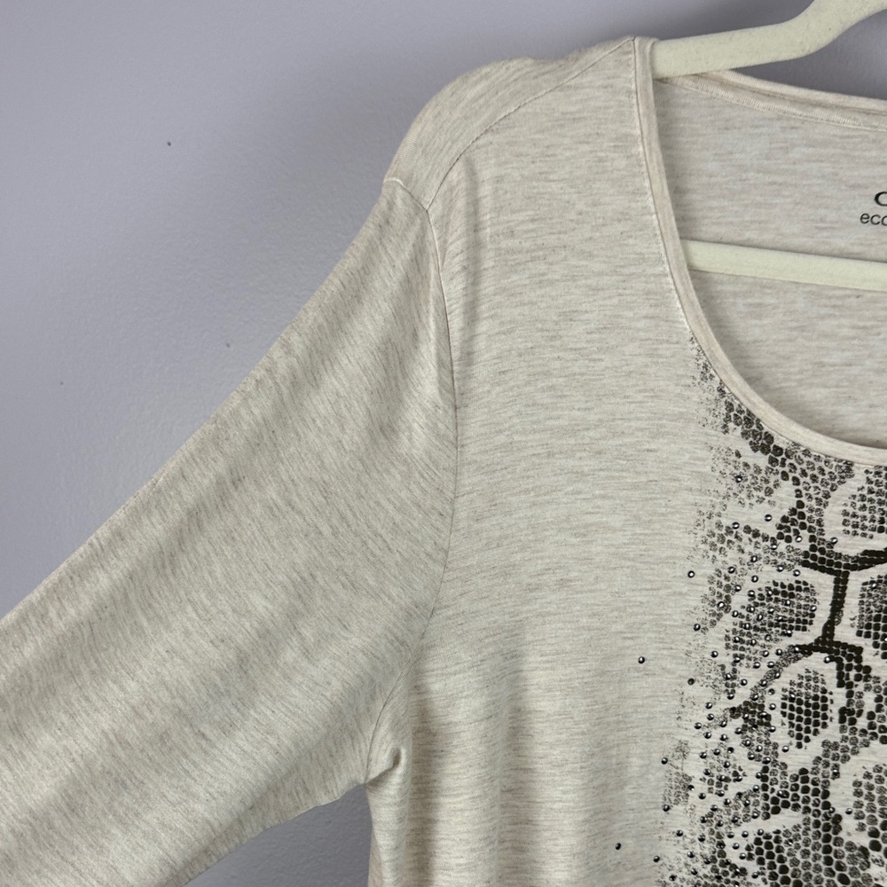 Olsen Eco Friendly "Hannah" Snake Print Rhinestone Top - Beige M/L 12 - Picture 4 of 13